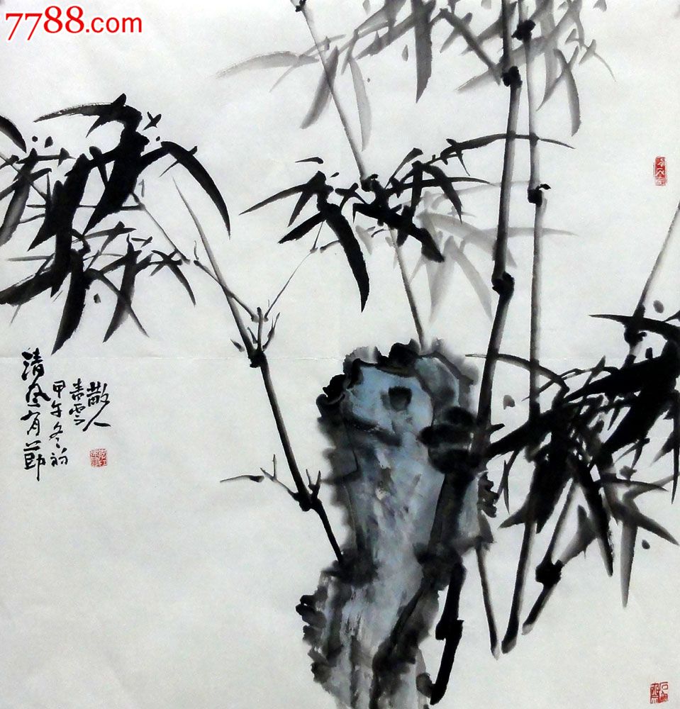 l-p7510李建明四尺斗方写意花鸟茶馆装饰手绘国画作品【竹子】