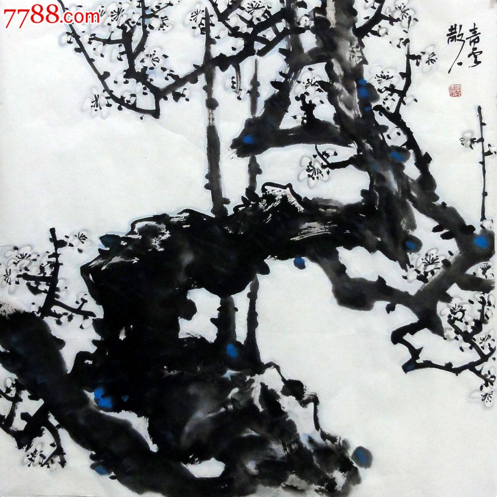 l-p7512李建明四尺斗方写意花鸟国画装饰手绘水墨作品【梅花】