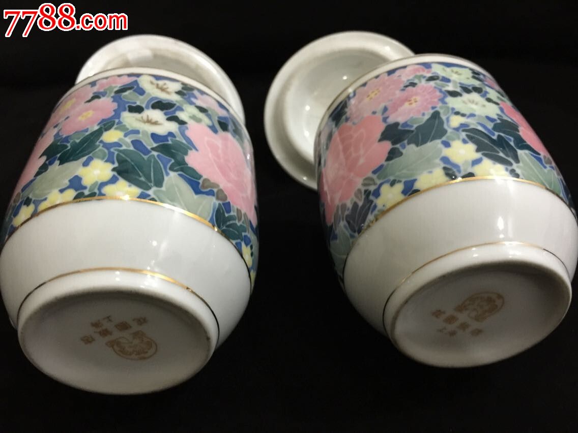 醴陵群力老釉下蓝底满花茶杯一对全手绘_第1张_7788收藏__中国收藏