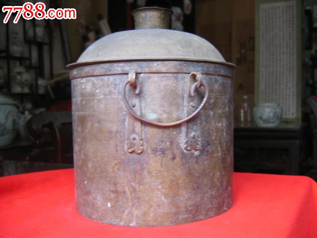 民国黄铜直筒盖罐(包老)