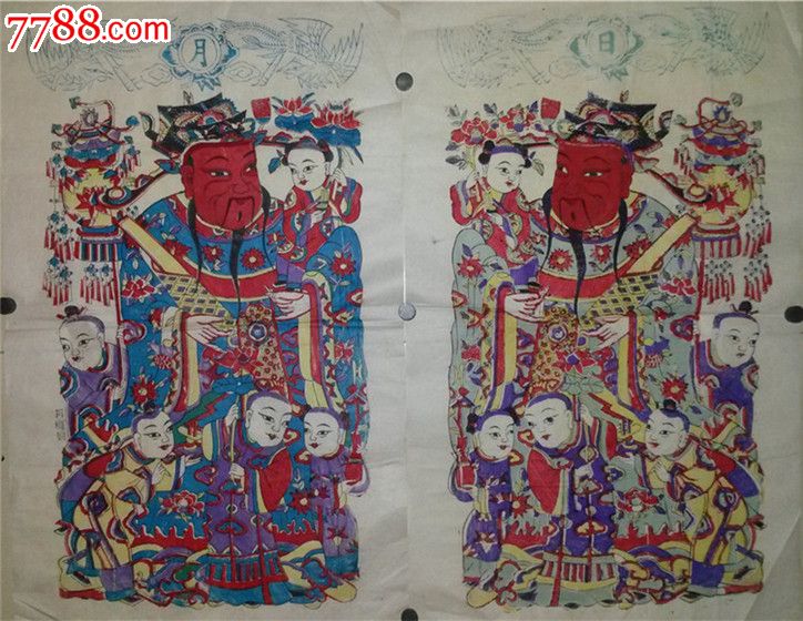 80年代印杨家埠木刻木版年画版画*大号五子门神一对-价格:200元-se28290886-年画/宣传画-零售-7788收藏__收藏热线