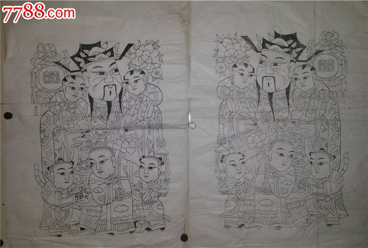 80年代印杨家埠木刻木版年画版画*五子门神线稿一对-价格:200元-se28290904-年画/宣传画-零售-7788收藏__收藏热线