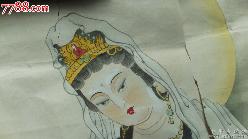 骑龙观音画像工笔细腻有裂不缺包纯手工画