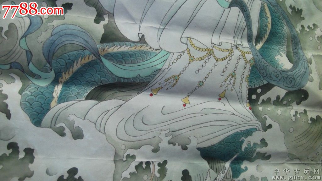 骑龙观音画像工笔细腻有裂不缺包纯手工画