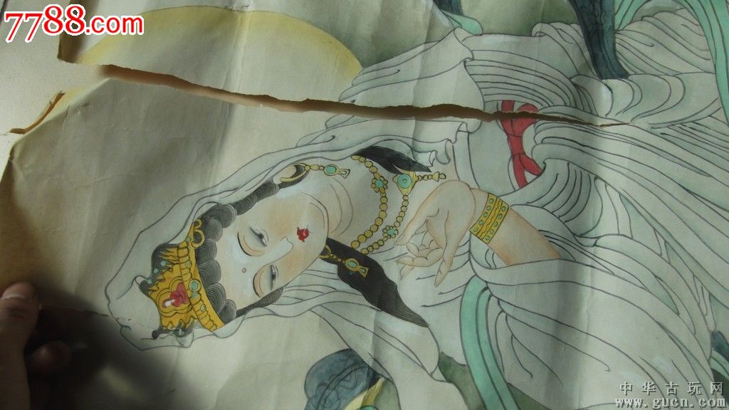 骑龙观音画像工笔细腻有裂不缺包纯手工画