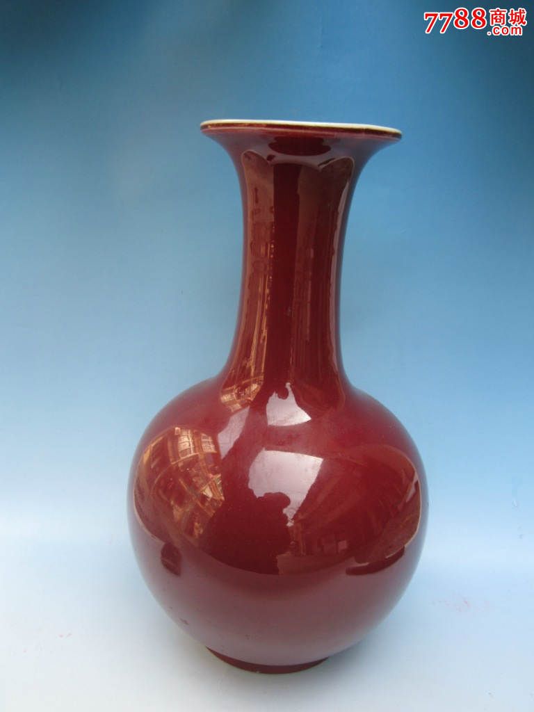 80年代建国瓷厂郎红釉柴窑花瓶【三包】