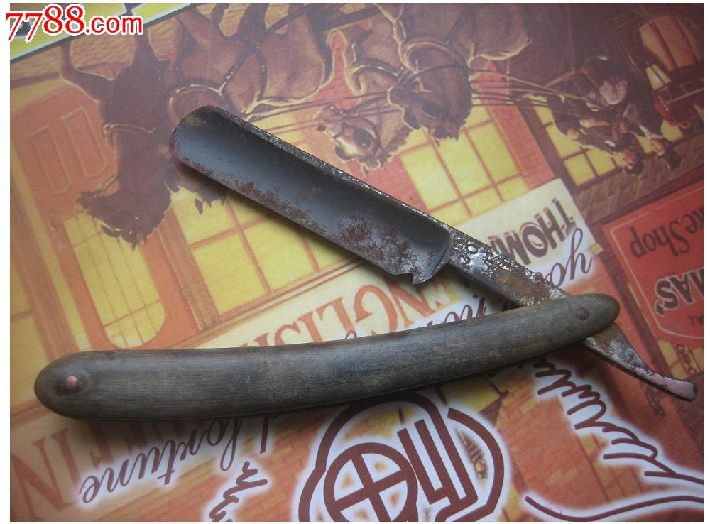 民国进口555商标老理发工具收藏老推刀推头刮胡子理发器牛角柄