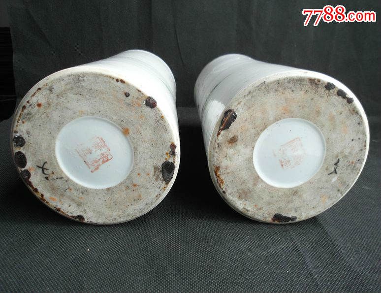 民国名家【徐万顺造】人物纹帽筒一对