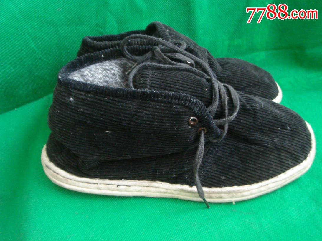 手工纳底条绒系带棉鞋