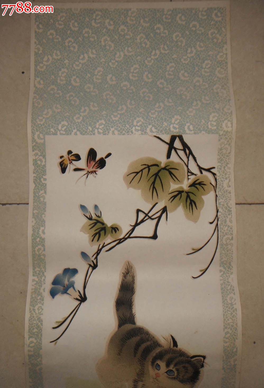 8039【戏猫】绒画,外围38*106厘米左右,(鲜灵传神!