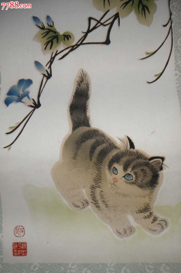 8039【戏猫】绒画,外围38*106厘米左右,(鲜灵传神!