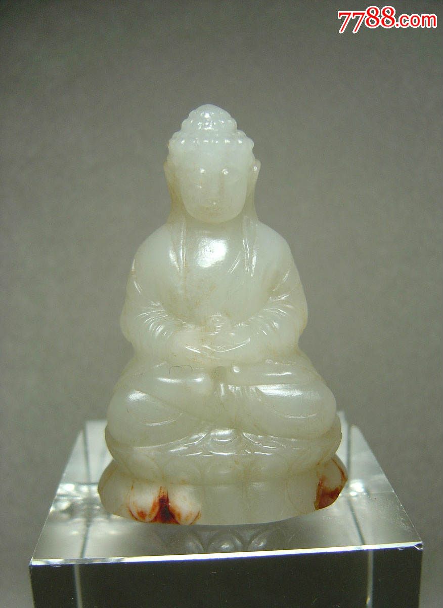 明代和田白玉雕释迦摩尼座佛像