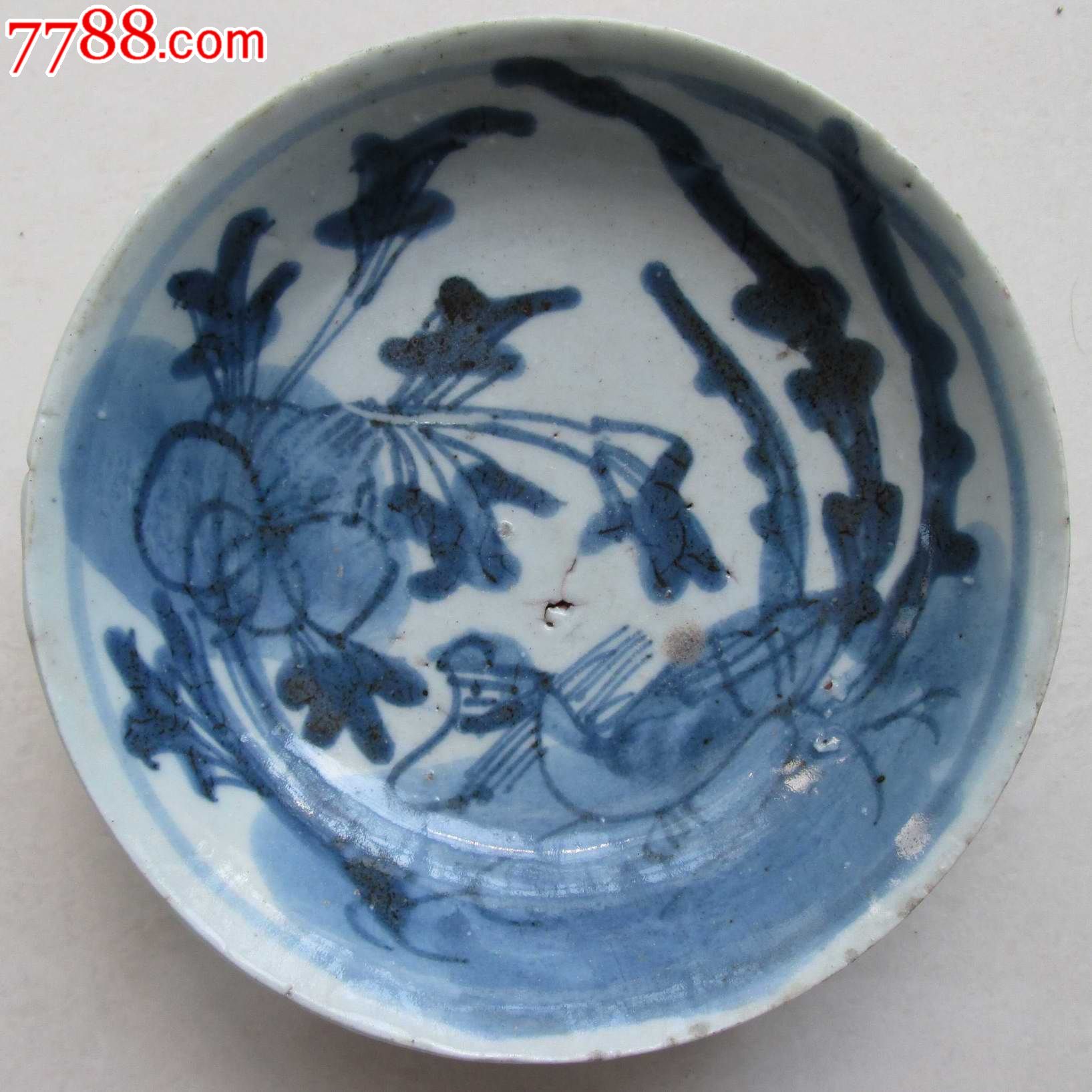 26cm,清早期,顺治青花凤凰牡丹盘