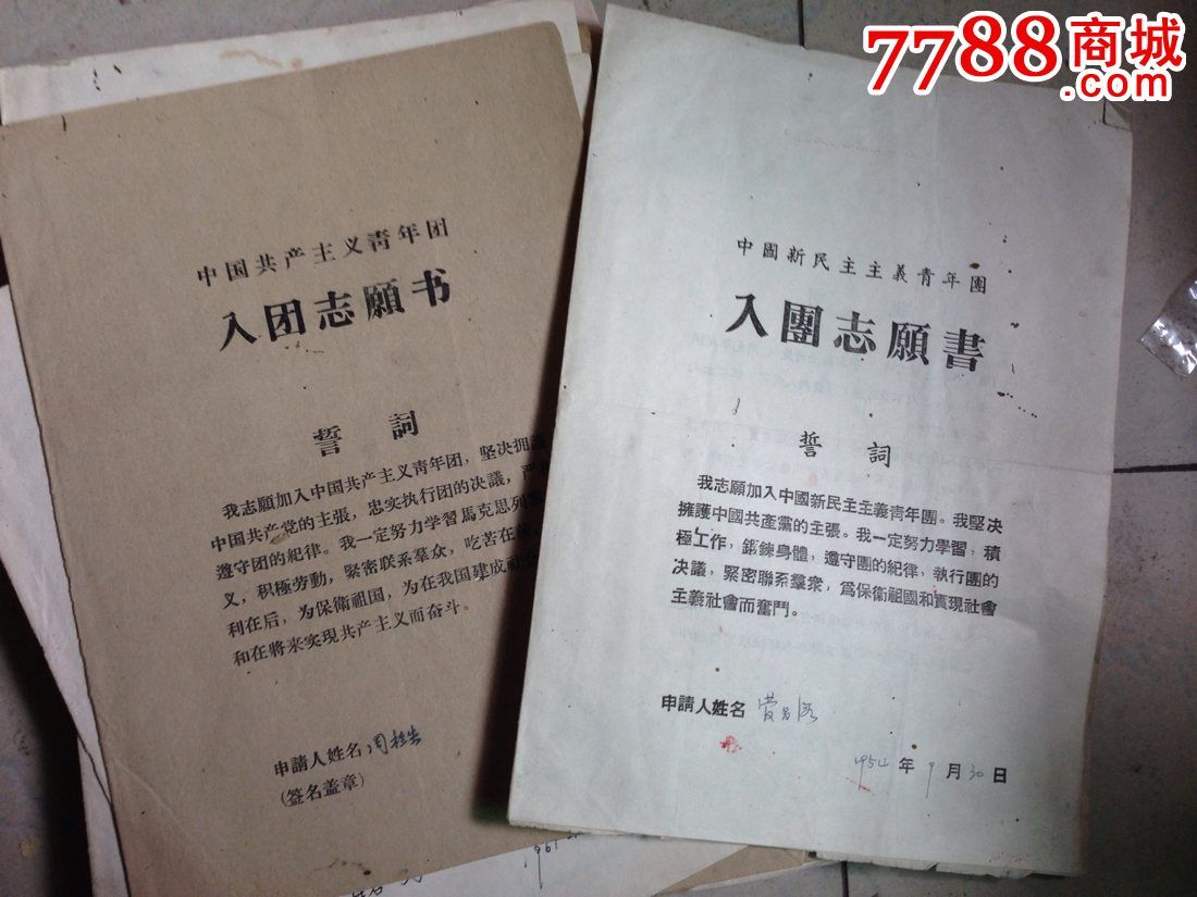 老入團志願書40份左右