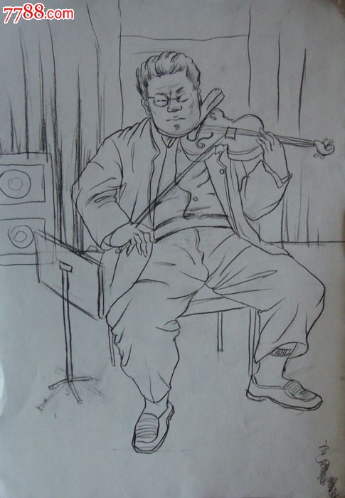 【画院学生·素描绘画原稿】人物·小提琴演奏者-素描/速写-7788收藏