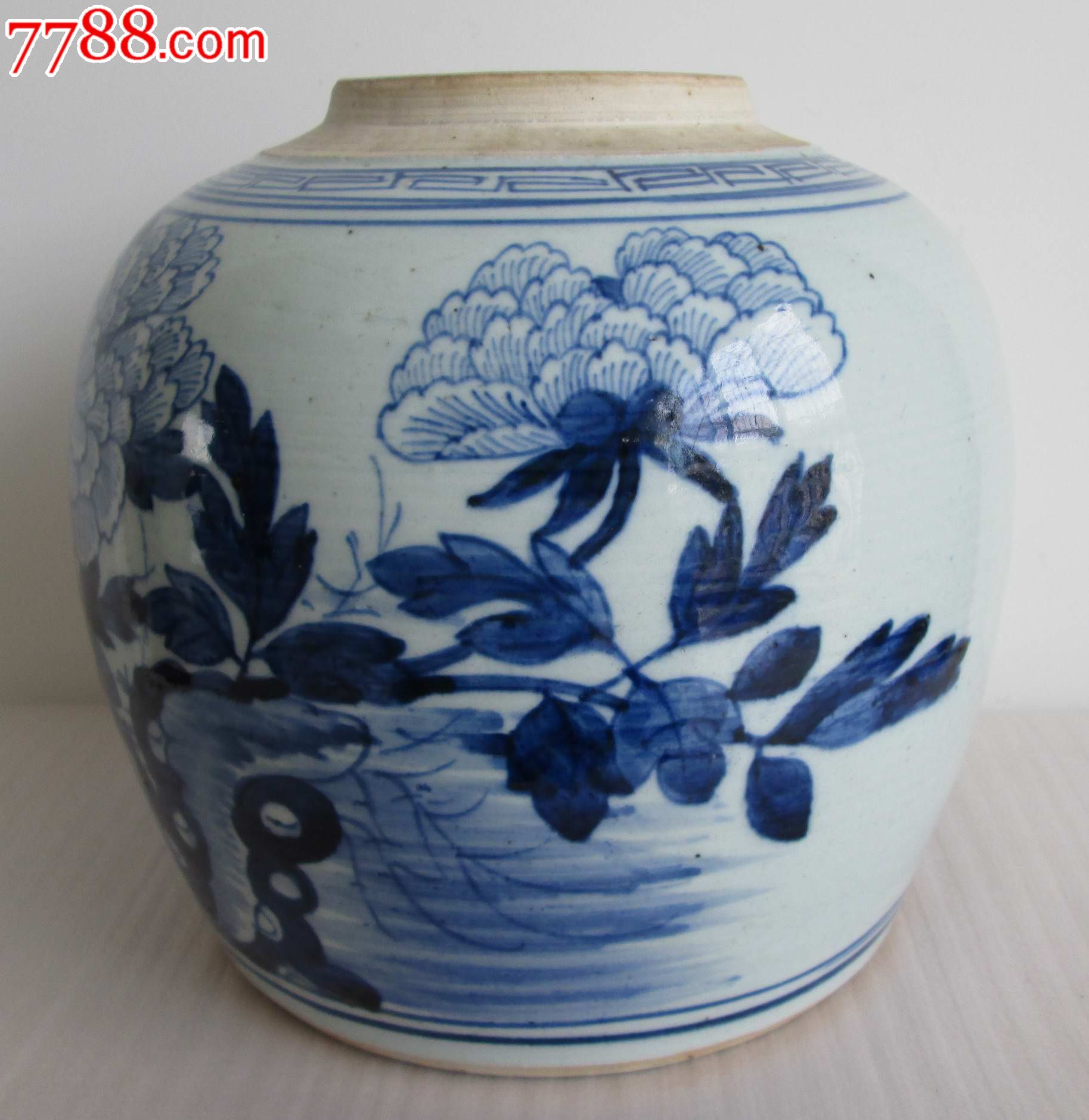 清中期,嘉庆道光,青花牡丹罐,全品-se30228577-青花瓷-零售-7788收藏