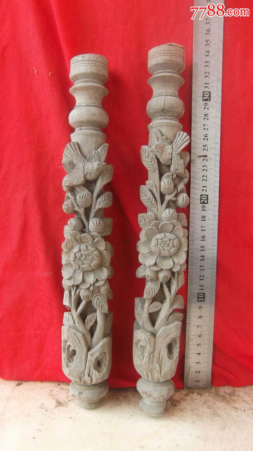 花鸟木雕柱子一对福建工已经梳妆台上的构件鸟有裂