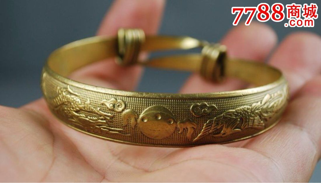 民国铜鎏金龙凤呈祥手镯