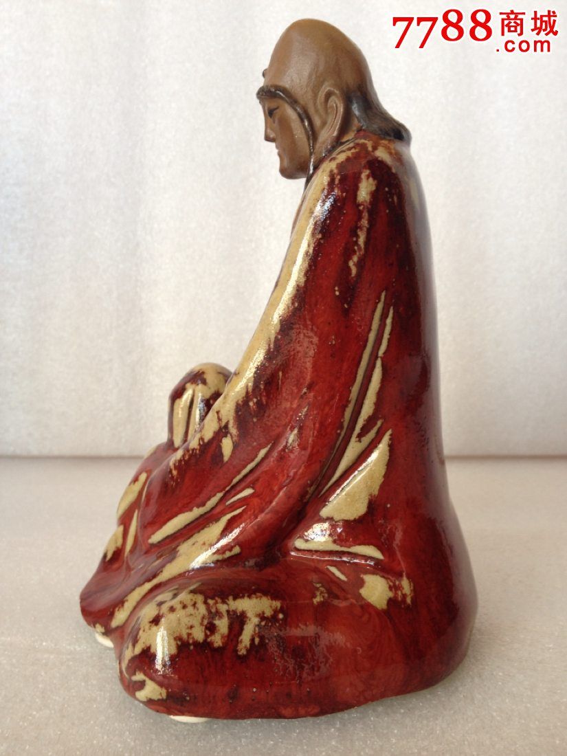 石湾石榴红长眉罗汉(已故大师马海作品)