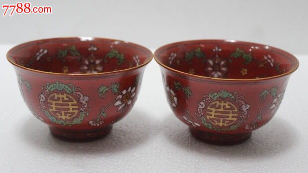 民国陈盛隆制老粉彩瓷器小碗一对