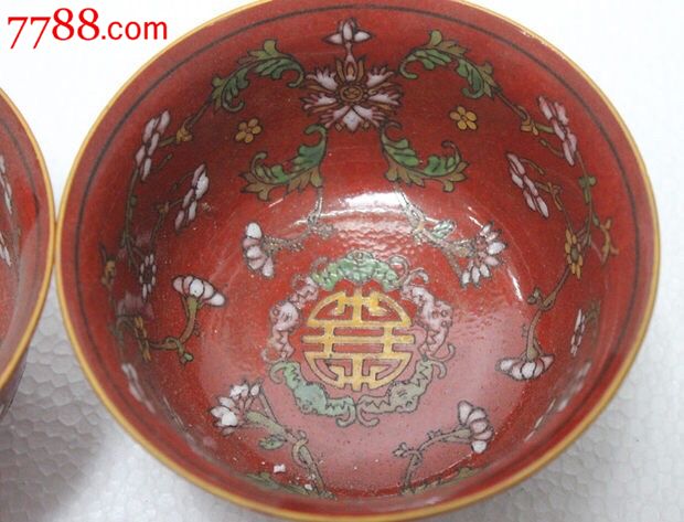 民国陈盛隆制老粉彩瓷器小碗一对