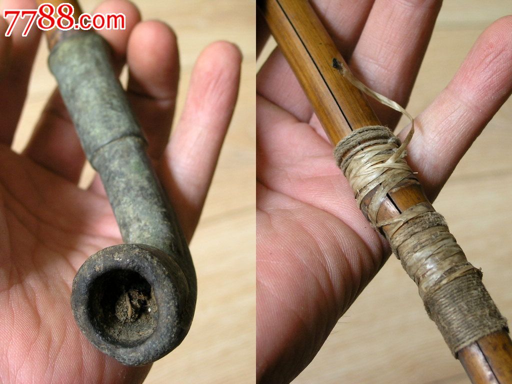 烟具收藏1507a08-边疆民族地区早期大号厚料老铜烟枪烟锅烟杆一套