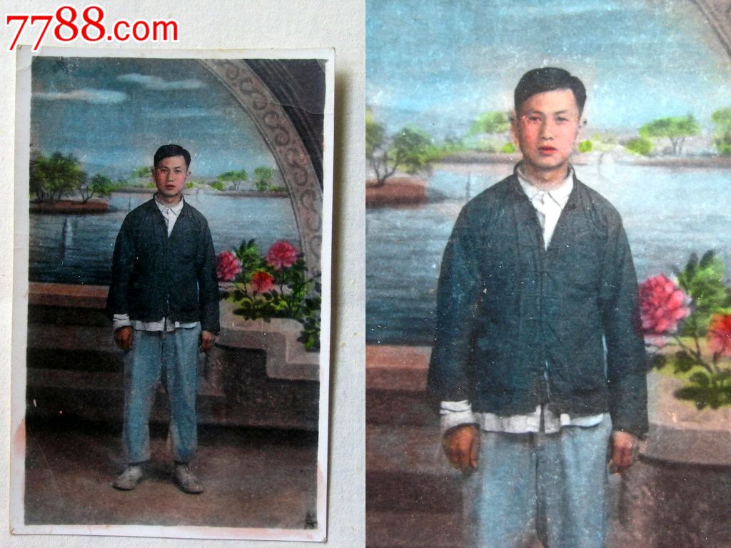老照片收藏1401a7760年代朴实的对襟衫边疆男青年手工上色745cm