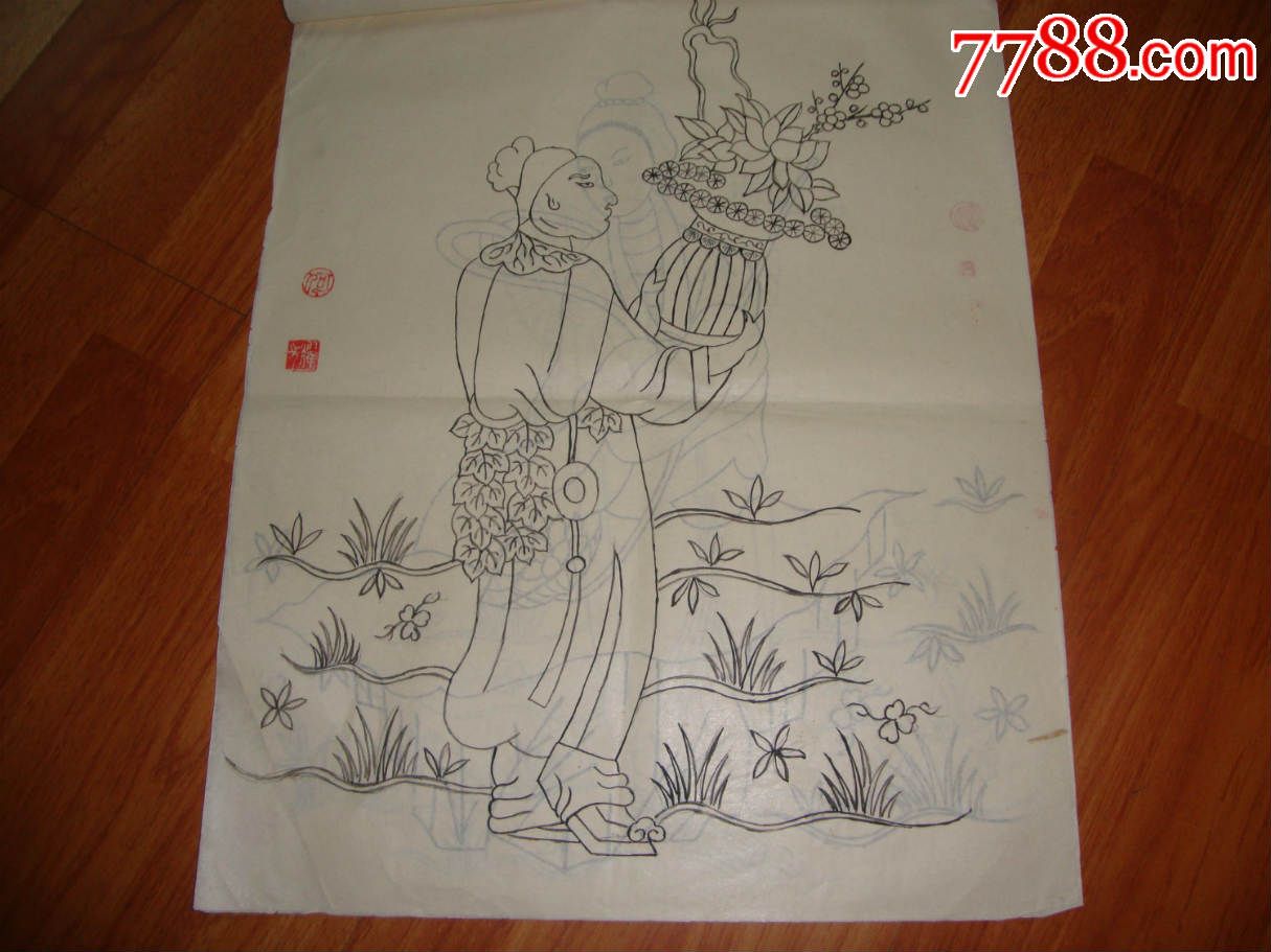 何耀先老画稿--43厘米*40厘米,人物国画原作,历史故事画原画,工笔白描