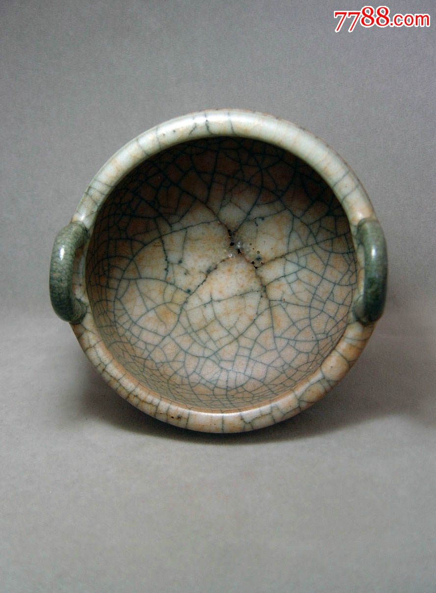 宋元代三足双耳哥窑香炉