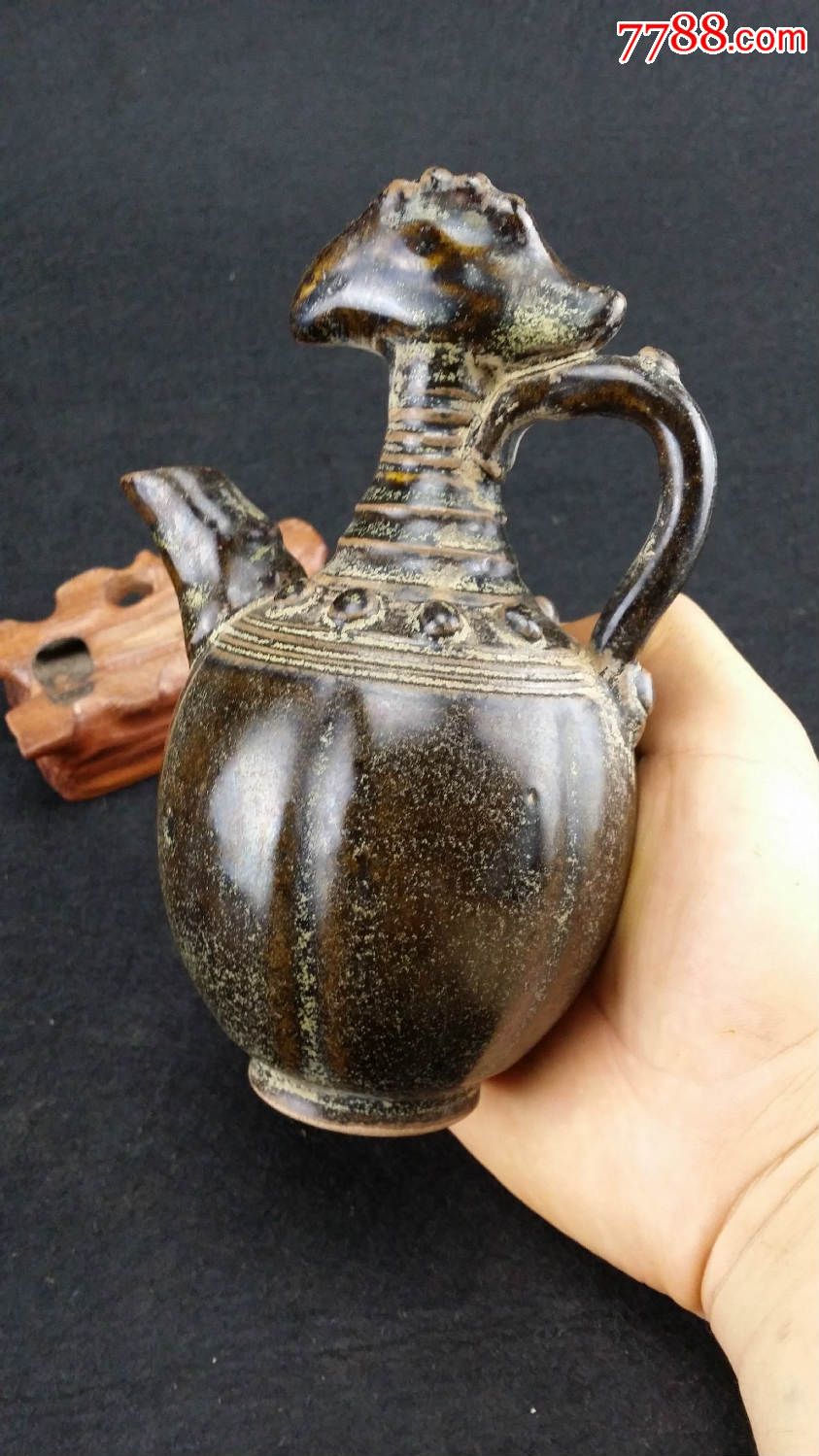 乡下收来的酱釉倒流鸡头瓷壶瓷器