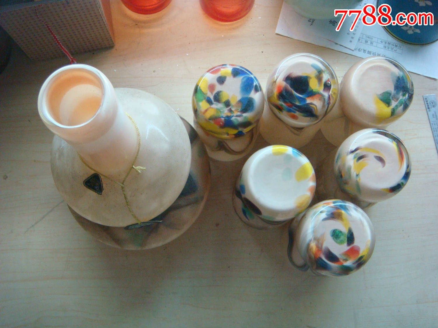 80年代丹东产冰花牌玻璃凉水瓶套杯原包装未使用
