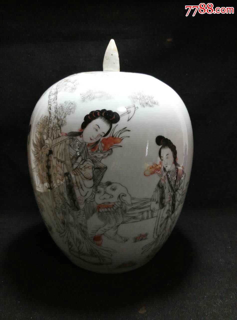 清光绪墨彩人物纹冬瓜罐