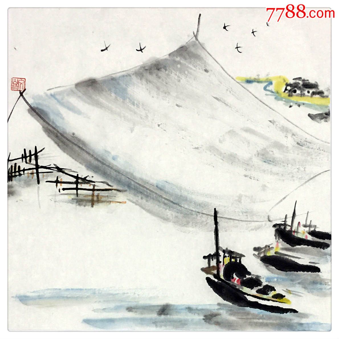 《渔乡》2-山水国画原作-se31574176-零售-7788收藏__收藏热线