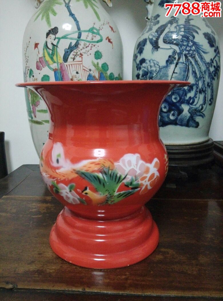 怀旧八十年代喜凤搪瓷高脚痰盂(全新末使用过)