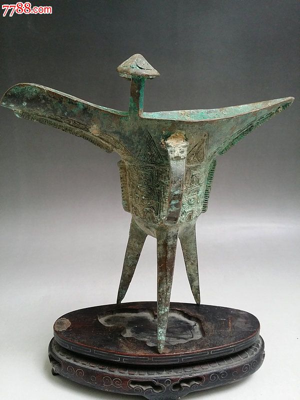 古董古玩杂项上善若水青铜三角杯摆件爵杯青铜器招财镇宅收藏品