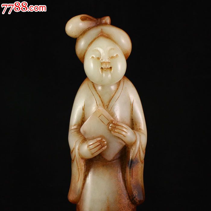 精品收藏和田老玉人物仕女摆件
