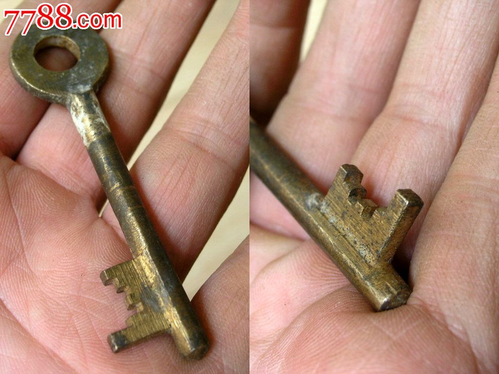 藏锁必备150805-民国厚料圆孔铜钥匙7.2cm