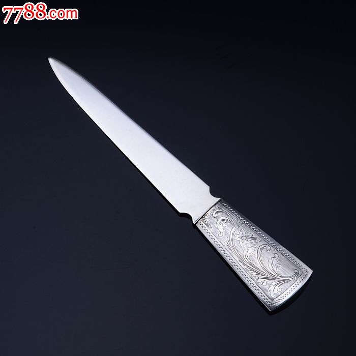 欧洲纯银手工錾花拆信刀/茶刀西洋古董银器收藏