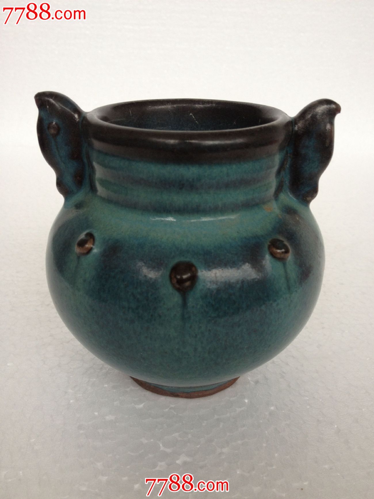 清代钧窑双耳鼓钉香炉