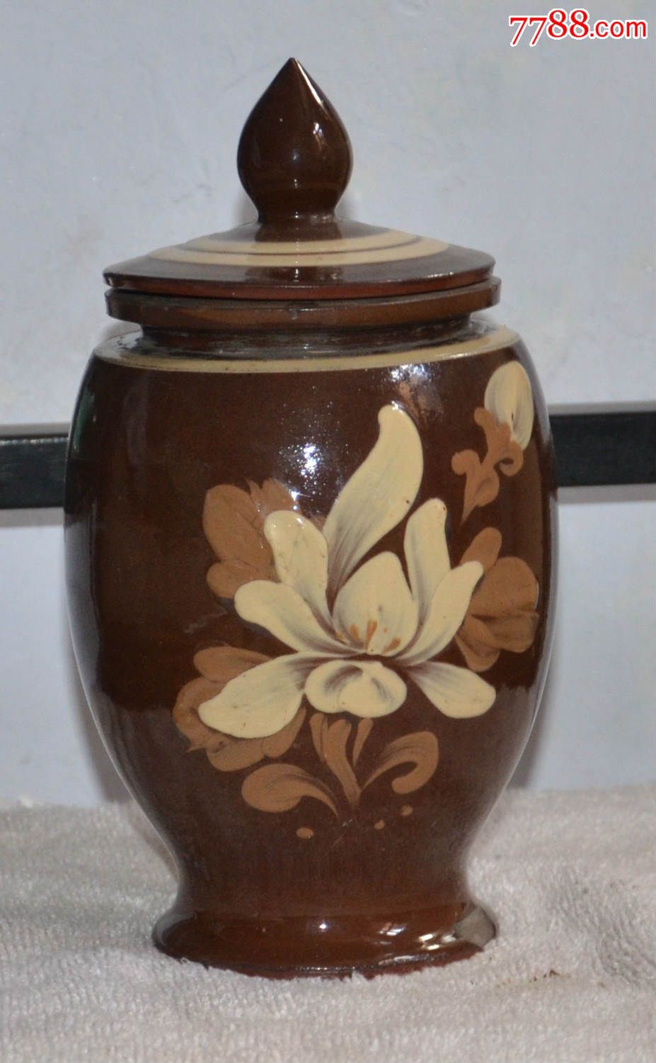 老紫砂挂釉罐一只!