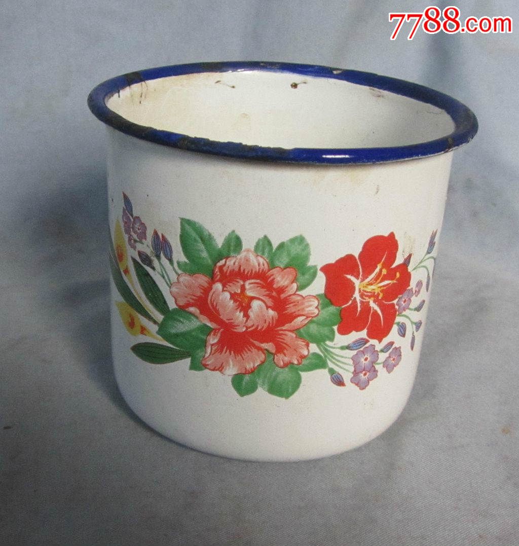 搪瓷杯,花卉图案