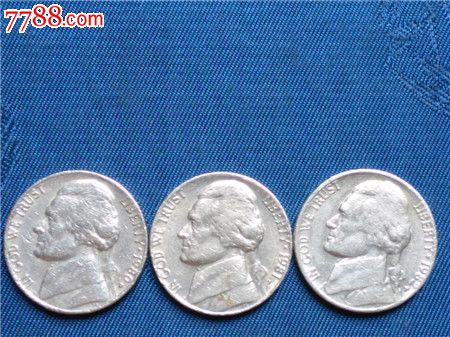 美国硬币5美分三枚