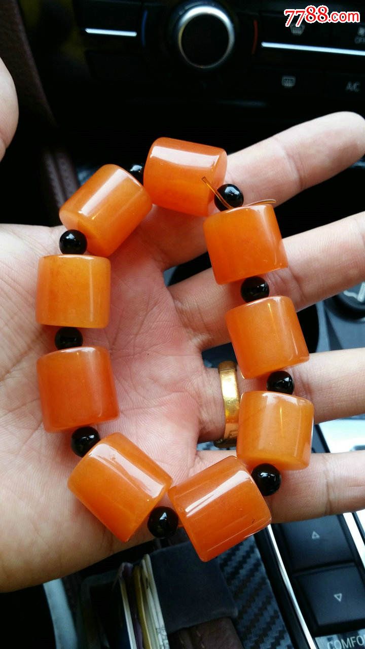 老件金田黄大桶珠男士手链一条珠子直径2.