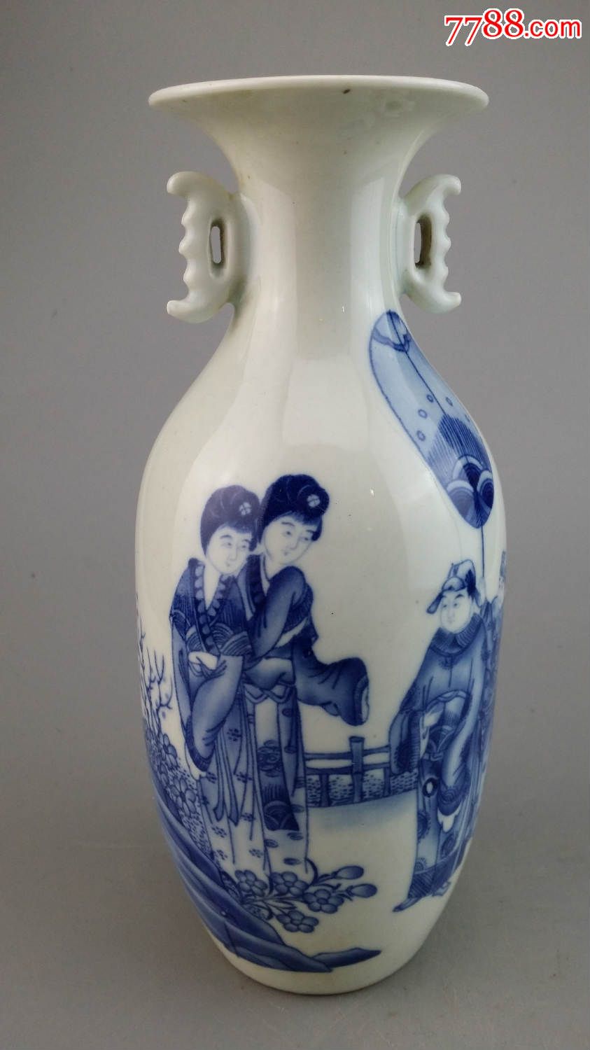 贵族人物青花瓷瓶瓷器编0112