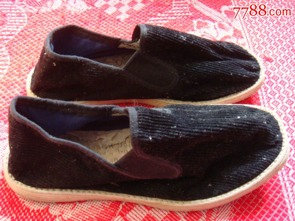 手工条绒布鞋