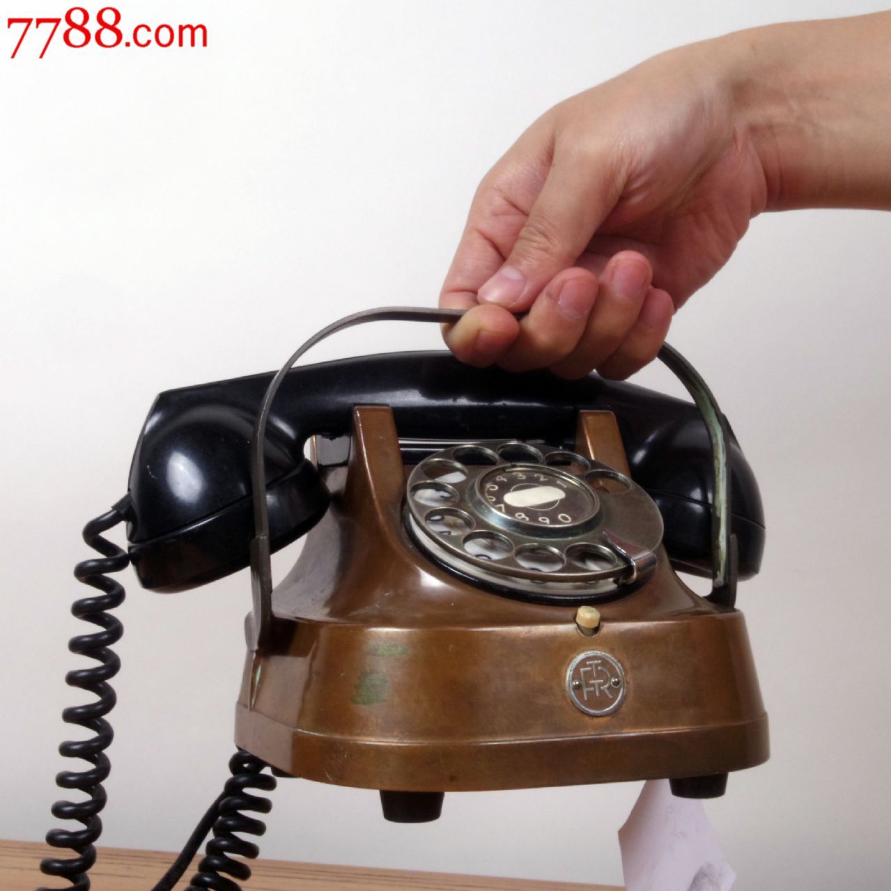 9品古董老物件法国全铜机身旋转拨号/拨盘式/手提电话机功能完好