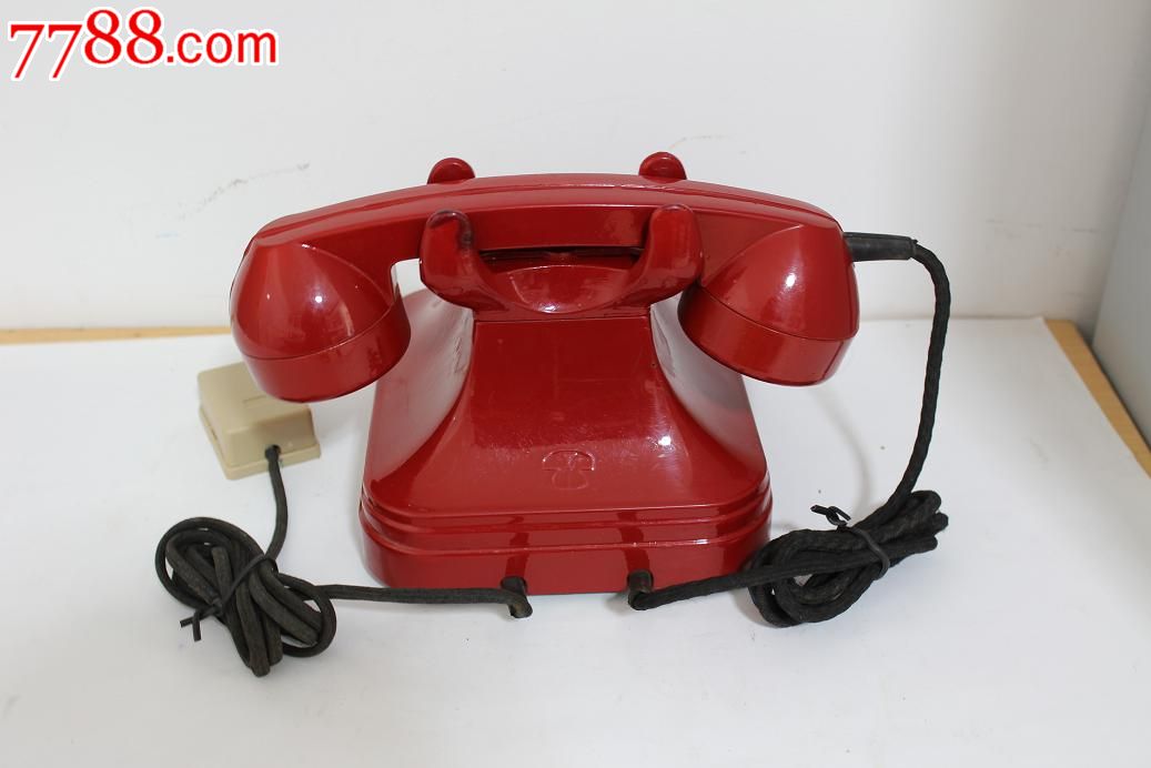 红色老电话胶木拨盘电话机