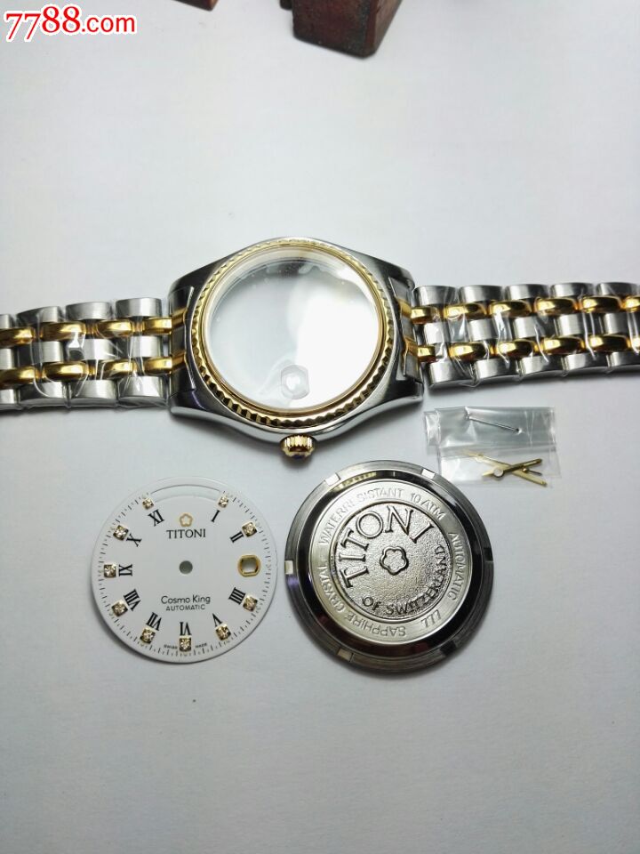 梅花表壳777装28342836机芯间金色双日历带压圈表壳