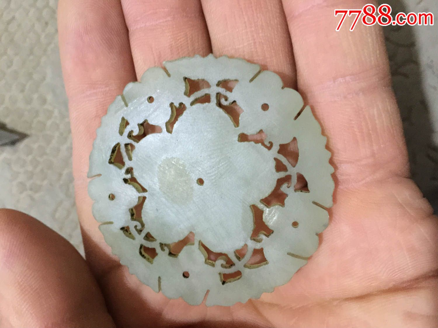 清代和田玉镶嵌单面工玉花片