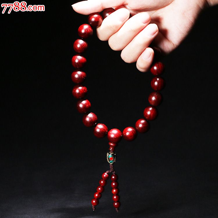 高密度印度小叶紫檀佛珠同料顺纹精工15mm21颗手持紫檀手串